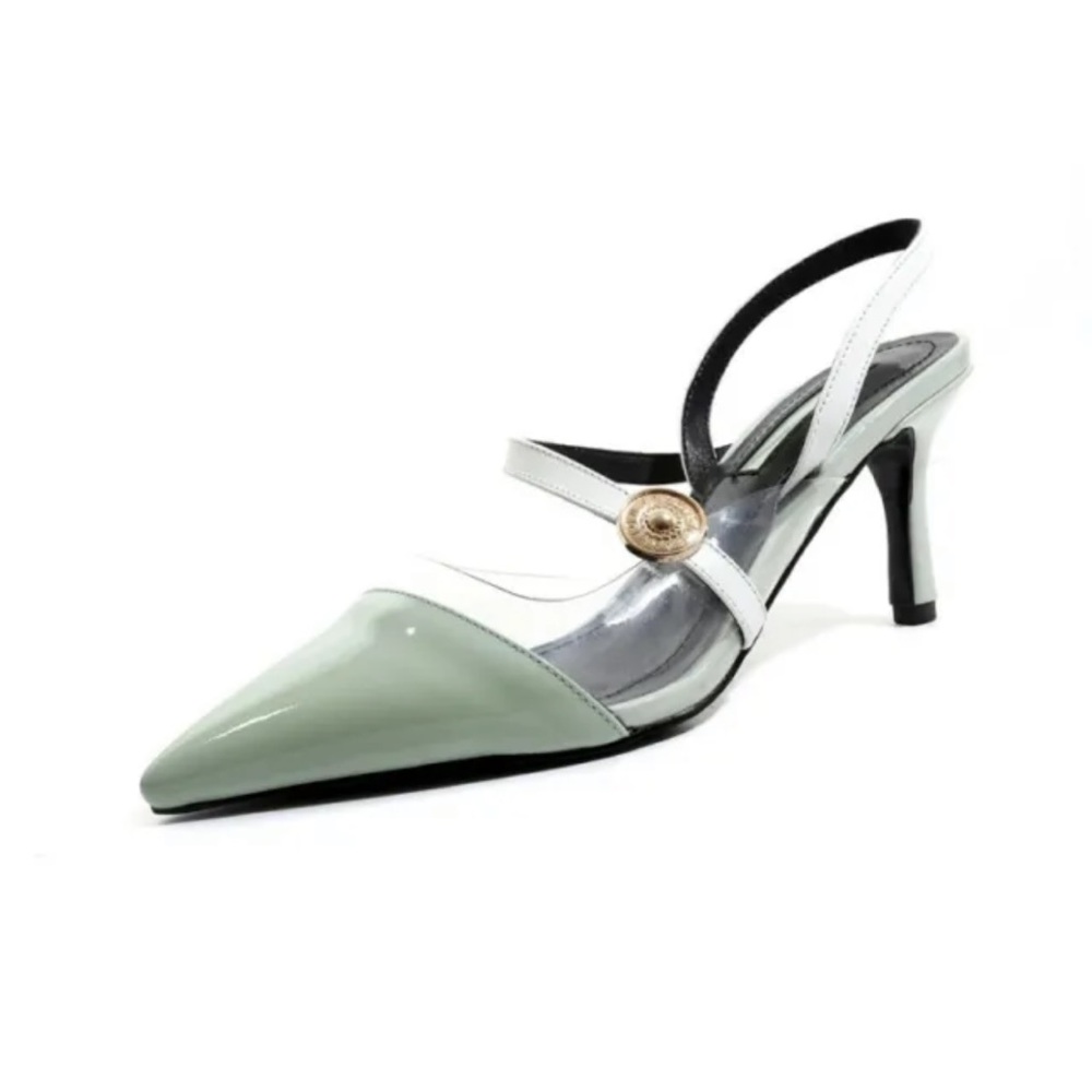 SALONDEJU Mint Green Leather Slingback Pumps in size 37